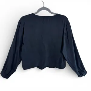 Madewell Black Brushed Ruched V-Neck Cupro Viscose Long Sleeve Blouse Top 10‎ thumbnail 3