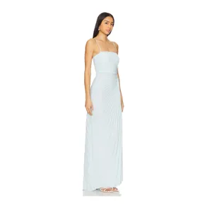 A.L.C. Frank Layla Gown Cascade Light Blue Pleated Satin Maxi Dress Size 8 thumbnail 3