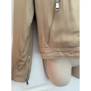 Elie Tahari Moto Jacket Beige Stretch Zip Cropped Womens S Biker Luxury thumbnail 7