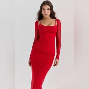 House of CB Katarina Scarlet Long Sleeve Maxi Dress thumbnail 9