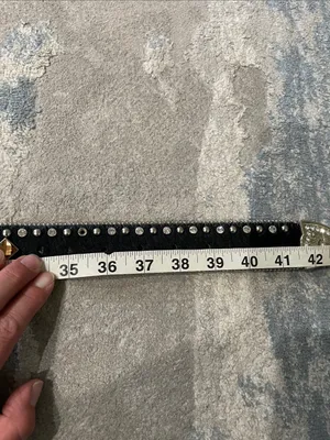 Western Leather Black Calf Hair Studded Rhinestone Embellished Statement Belt thumbnail 11