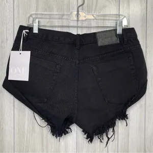 NEW One Teaspoon Bandits Relaxed Fit Twisted Cuff Hem Shorts Black Panther 29 thumbnail 4