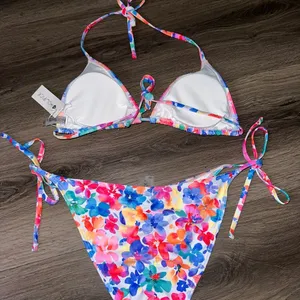 womens floral triangle bikini set size s Pink thumbnail 4
