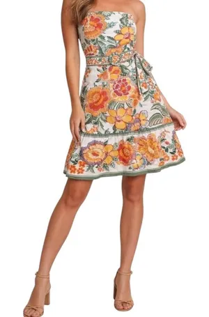 Joie Tropical Floral Strapless Mini Dress Orange Yellow Size 8 NWOT thumbnail 1