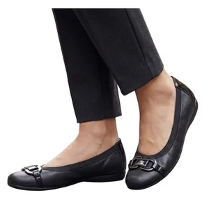 Munro American Black Leather Ballet Flats Buckle Patent Detail 5.5M thumbnail 1