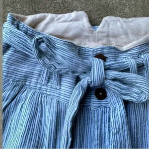 Free People Striped Tie Waist Pants Blue White Womens Cotton 0 thumbnail 4