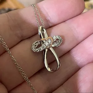 Cross CZ I Love You Sterling Silver Necklace thumbnail 3