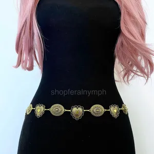 Gold Y2K Heart Oval Concho Waist Chain Belt, Fits 23.5-43 Inches, X7GA1300 thumbnail 3