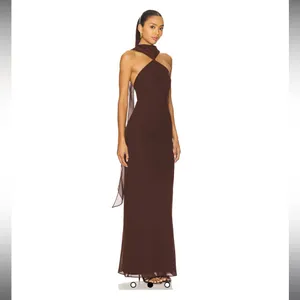 Amanda Uprichard Cocoa Halter Ashton Maxi Dress thumbnail 2