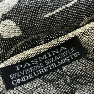 Women's Black Beige Floral Pashmina Scarf Viscose Acrylic Elegant Fringe Wrap thumbnail 3