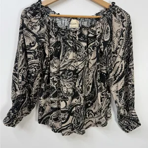Elie Tahari Paisley Viscose off-the-shoulder blouse Top Size M thumbnail 3