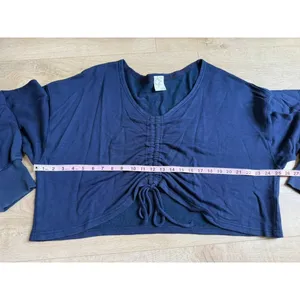EUC Aerie Offline long sleeve blue cinch front terrycloth sweatshirt Cropped XL thumbnail 6