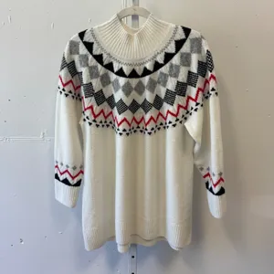 Vince Camuto Fair Isle Mock Neck Sweater Ivory Black Red Geometric Yoke 2X thumbnail 2