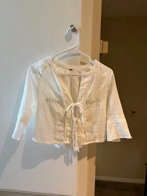Free people white tie front top with embroidered details thumbnail 2