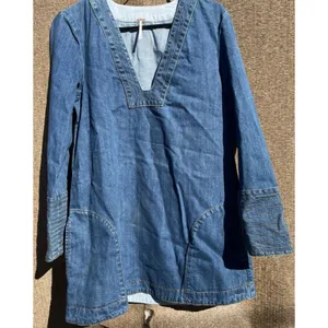Free People Dreaming Of Denim Hendrix Tunic Oversized Women’s Sz S Denim Blue thumbnail 8