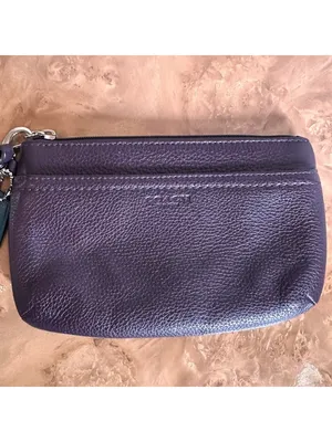 Coach Plum Purple Pebbled Leather Wristlet Pouch Zip Clutch thumbnail 2