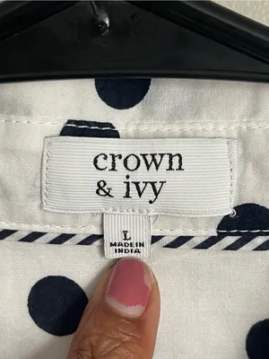 CROWN & IVY | Polka Dot Button-Down Shirt Sz L thumbnail 6