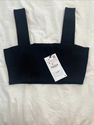 NWT Zara Black Square Neck Crop Tank Top with Wide Straps thumbnail 3