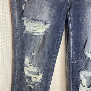 Judy Blue Ripped Boyfriend Jeans in Dark Blue thumbnail 3