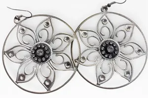 Ann Taylor Sheer Black Lace Top + Silver Floral Statement Earrings | Chic bundle thumbnail 9