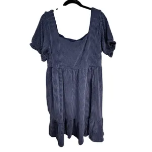 Simply Southern Blue Striped Seersucker Tiered Babydoll Dress Square Neck‎ Large thumbnail 7