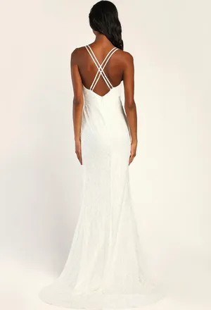 Lulus NWOT Eternally Romantic White Lace Backless Mermaid Maxi Dress Size XS thumbnail 3