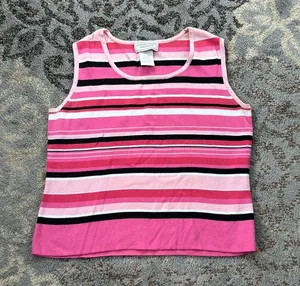 Vintage United States Sweaters Striped Knit Tank Top Pink Large thumbnail 1
