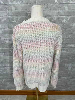 Altar'd State Cream Crewneck Sweater with Pastel Stripes thumbnail 3