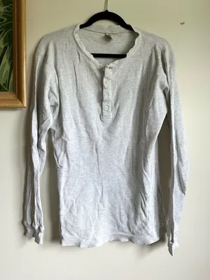 Gap Vintage Thermal Button Placket Long Sleeve Henley Large Gray Cotton thumbnail 1