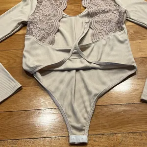 Revamped tan lace one piece body suit size medium. thumbnail 8