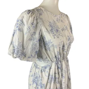 Indigo‎ Rose Blue Floral Puff Sleeve Tiered Midi Dress Cottagecore 10 thumbnail 4