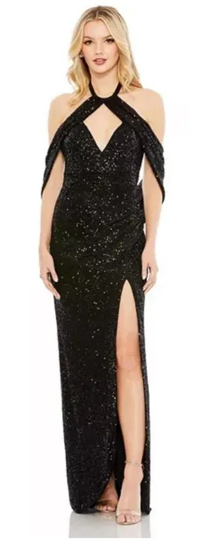 Mac Duggal Sequined Draped Sleeveless Keyhole Cowl‎ Back Gown Women's 2 thumbnail 1