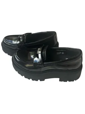 Madden NYC Platform Lug Sole Penny Loafers in shiny black patent finish. thumbnail 4