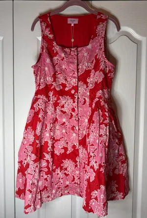 entro Red and Pink Floral Sleeveless Midi Boutique Dress thumbnail 1
