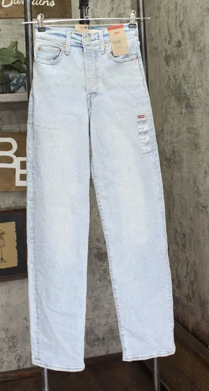 Levi's Womens Ribcage Straight Full Length Jeans Button Fly All Alone Blue 24x32 thumbnail 1