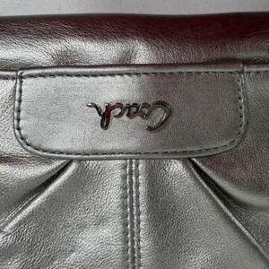 Coach Small Ashley Baguette Clutch Metallic Silver Leather Pleated Logo Y2K thumbnail 3