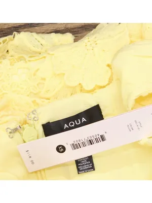 NWT Aqua Womens Lined Lace Tiered Mini Dress IDO14101 Yellow XS thumbnail 6