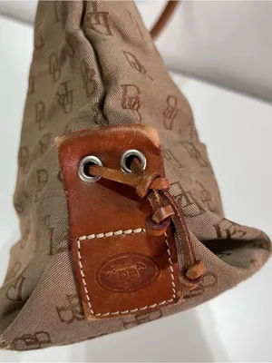 Y2K Dooney & Bourke Tote Bag Brown Monogram Canvas Leather Tassel Academia thumbnail 5