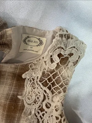 Mia joy Brown Plaid Dress with Cream Lace Yoke thumbnail 2