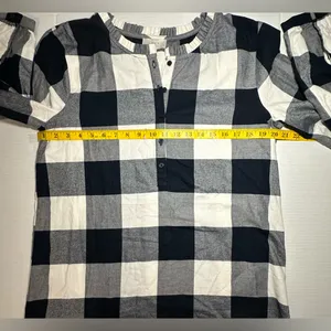 LOFT‎ Buffalo Check Plaid Pullover Shirt Blue White Flannel 1/4 Button Up New M thumbnail 4