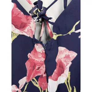 Lulus Dress Womens Medium Blue Floral Halter Maxi Sundress Crisscross Back thumbnail 9