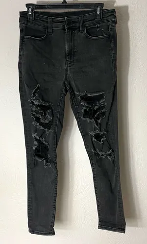 American Eagle Outfitters Black Distressed High-Rise Jegging Jeans thumbnail 1