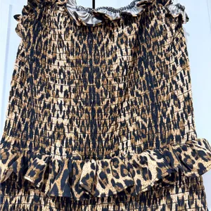 Bebe ditsy cheetah smocked Print Ruffle Maxi Dress‎ size medium thumbnail 4