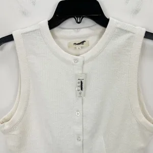 Madewell Split Crewneck Cardigan Tank Lighthouse Beige Knit Vest Cropped S NWT thumbnail 7