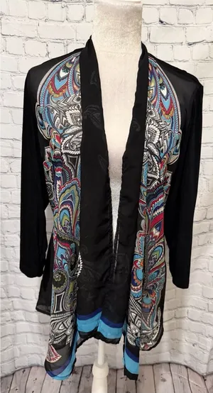 Chicos Travelers Cardigan Open Front Multicolor Paisley Flowy Boho Coquette 3/XL thumbnail 1