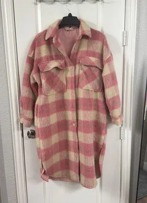 Altar'd State Brushed Long Plaid Shacket thumbnail 1