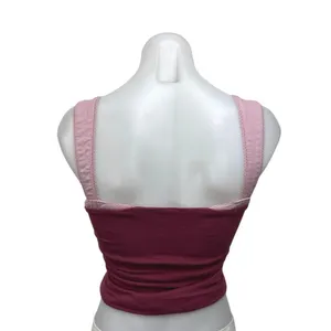Free People 2 Tone Maroon Sleeveless Cami Camisole Square Neck Crop Tank Top XS thumbnail 2