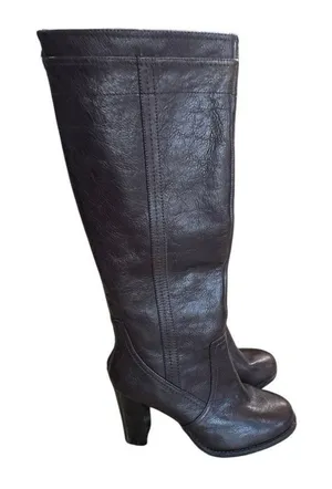 Adrienne Vittadini Birdie Brown Leather Knee High Boots Women's Sz 8.5 Tall Heel thumbnail 1
