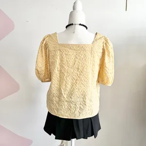 Yellow Gingham Top, Cottagecore, Coquette, Retro 60s, Small, Soft Girl, Vintage‎ thumbnail 3