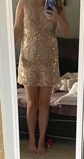 Free People “Night Shimmers” Nude Sequin Cocktail Dress thumbnail 3